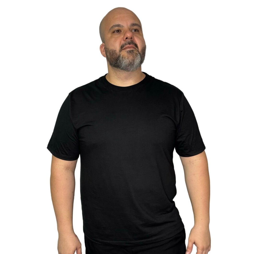 Camiseta Plus Size Masculina em Algodão Egípcio Gola C - Preta