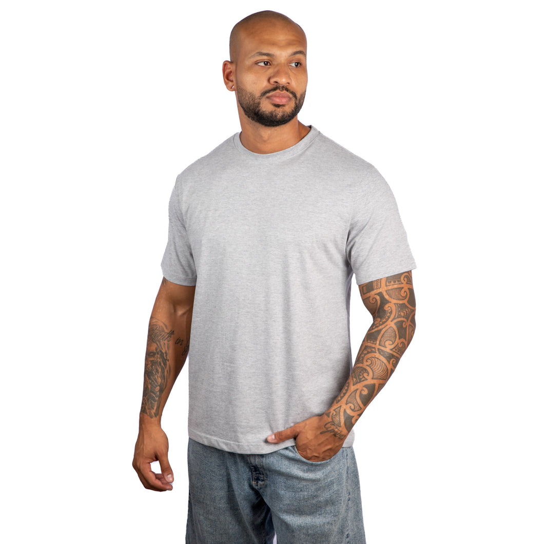 Camiseta Masculina Algodão Egípcio Cinza Mescla Gola C