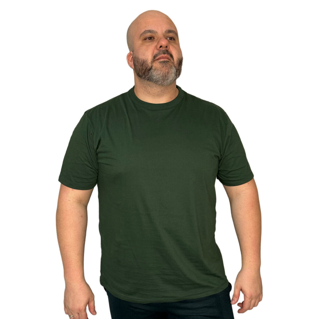 Camiseta Plus Size Masculina em Algodão Egípcio Gola C - Verde Musgo
