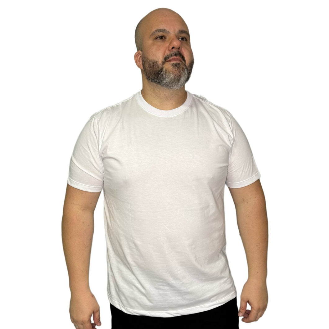 Camiseta Plus Size Masculina em Algodão Egípcio Gola C - Branca