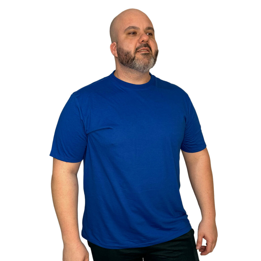 Camiseta Plus Size Masculina em Algodão Egípcio Gola C - Azul Royal