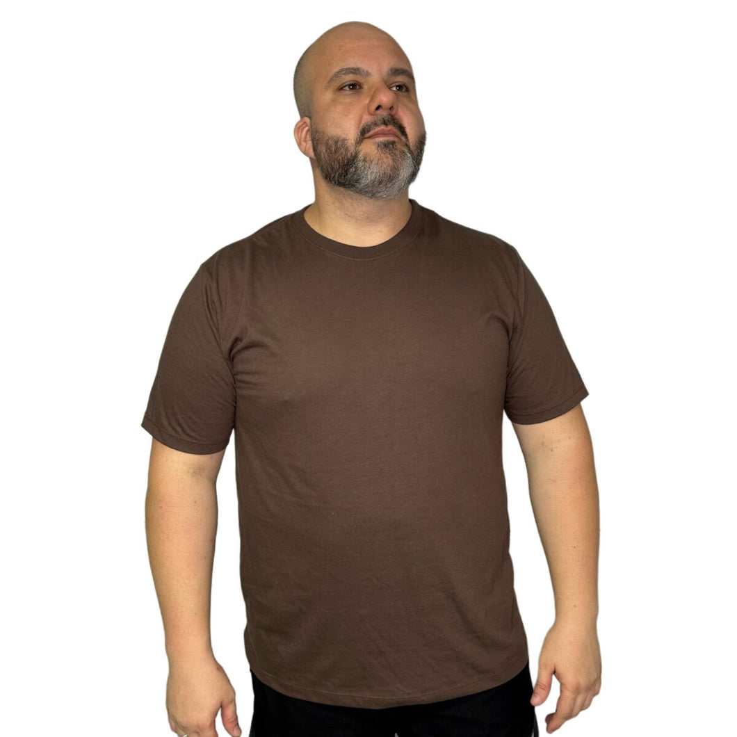 Camiseta Plus Size Masculina em Algodão Egípcio Gola C - Marrom