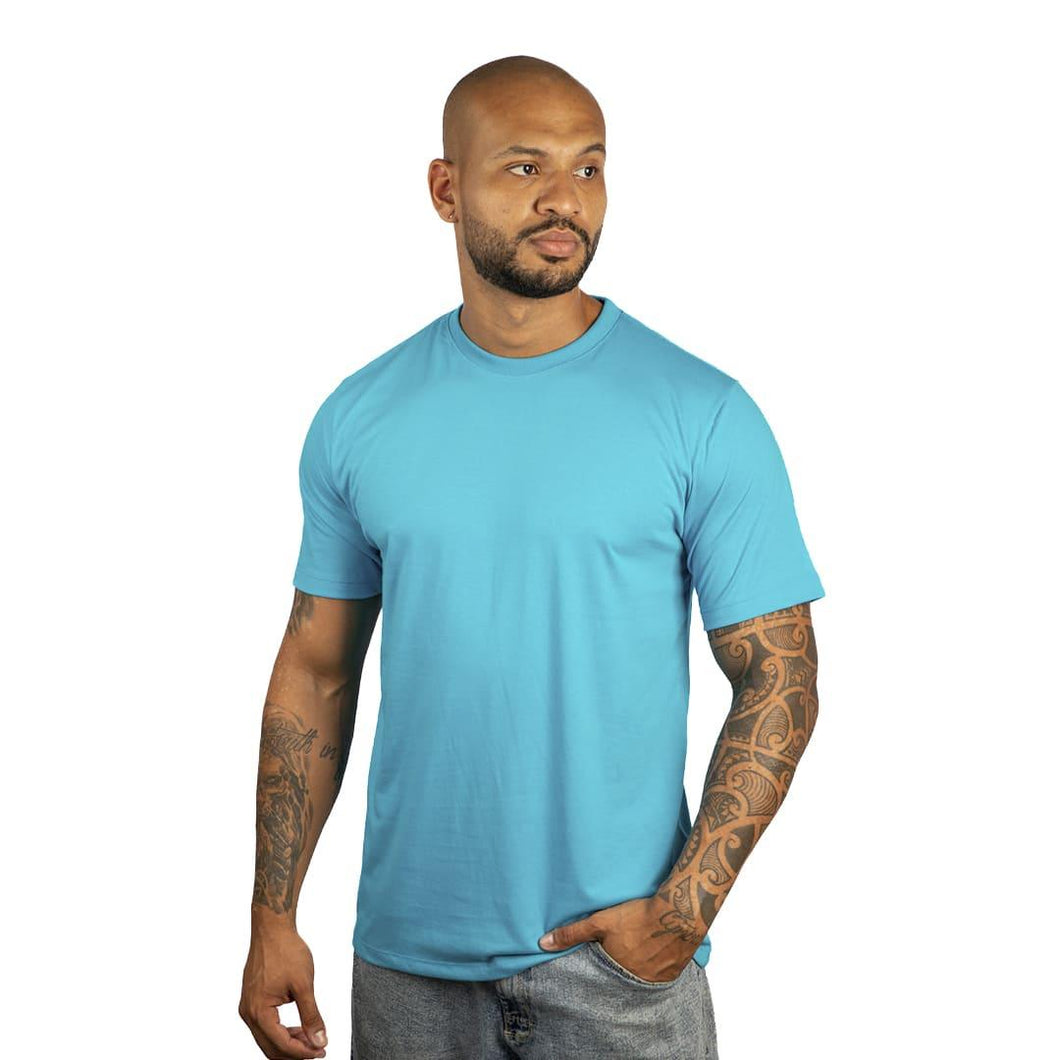 Camiseta Masculina Algodão Egípcio Azul Piscina Gola C - Rulce Camisetas