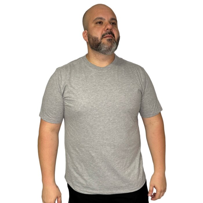 Camiseta Plus Size Masculina em Algodão Egípcio Gola C - Cinza Mescla
