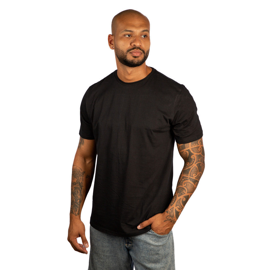 Camiseta Masculina Algodão Egípcio Preta Gola C